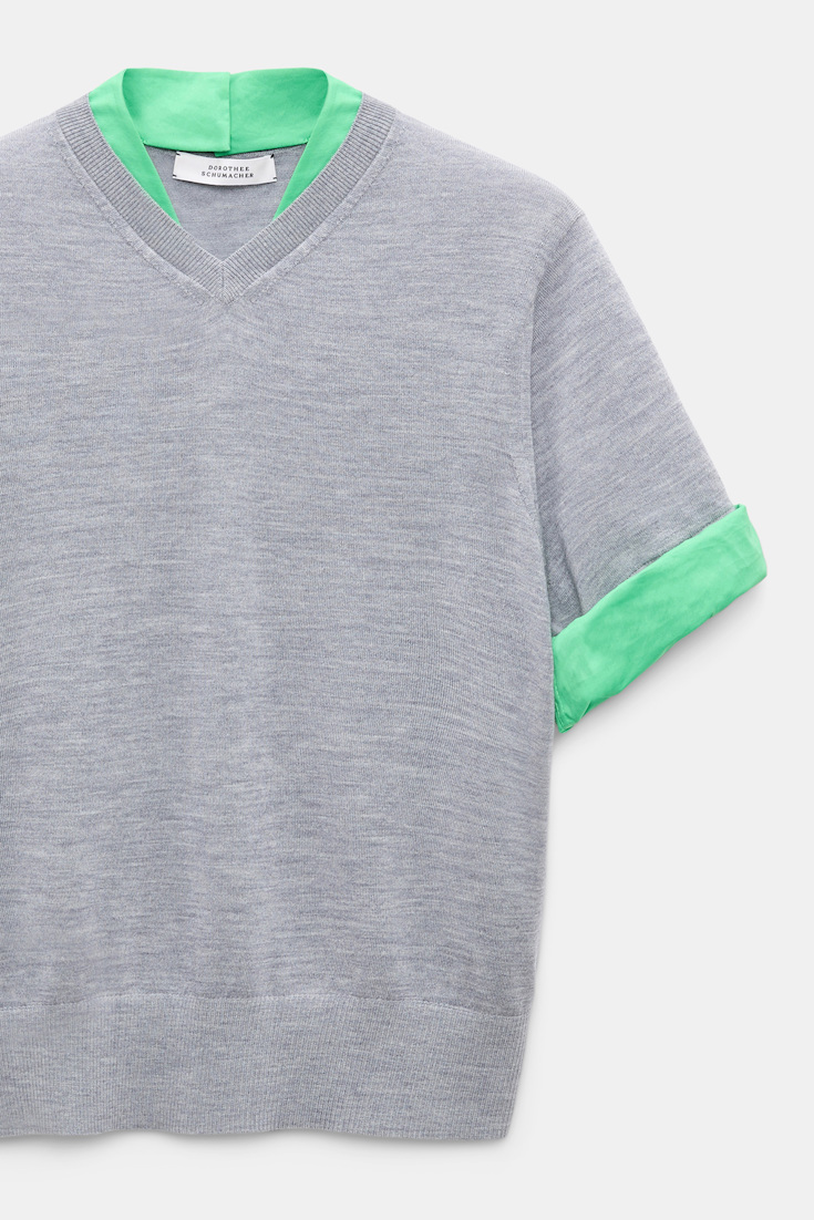 Dorothee Schumacher Pullover im Layering-Look aus extrafeinem Merino grey mel. patch Product Detail View