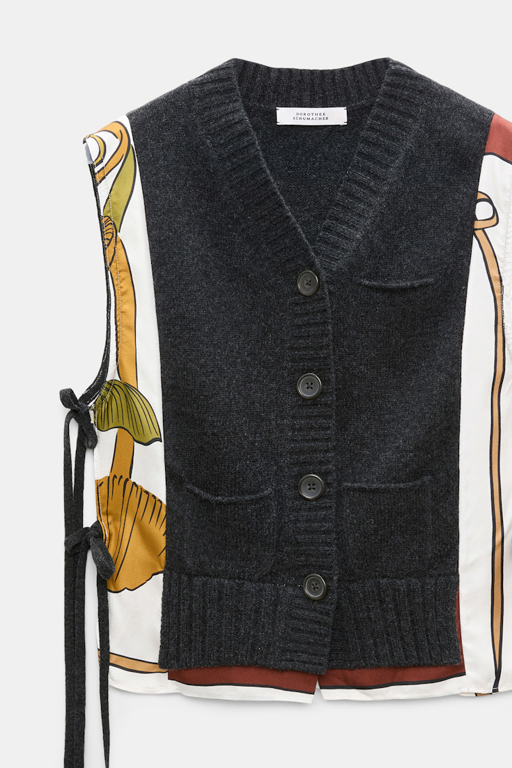 Dorothee Schumacher Gilet mit V-Ausschnitt aus Merino und Kaschmir Brown Ribbon scarf Product Detail View