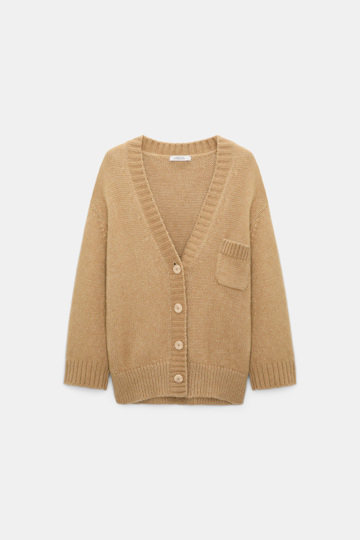 Dorothee Schumacher V-neck cardigan in Merino wool blend with baby alpaca champignon Product Front View