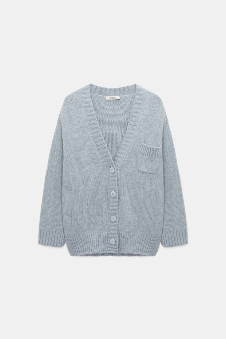 Dorothee Schumacher Cardigan mit V-Ausschnitt aus Merinowollmischung mit Baby Alpaka winter blue Product Front View