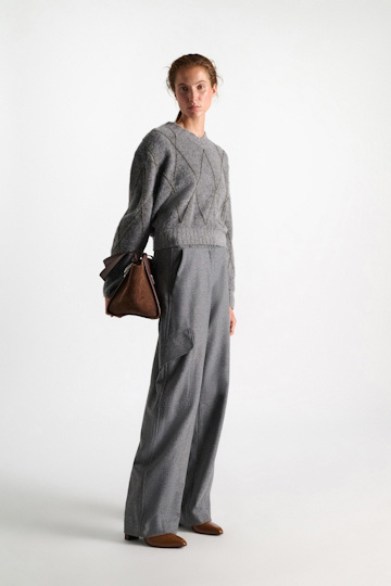 Dorothee Schumacher V-neck pullover with argyle embroidery grey melange Model Front View