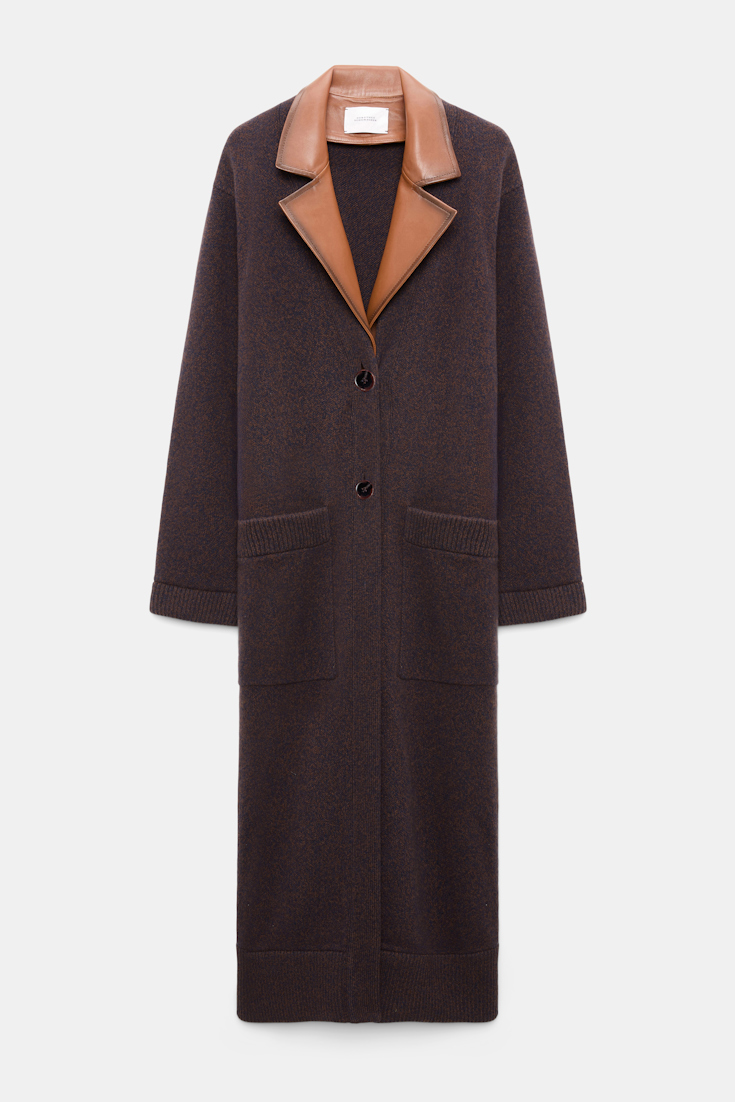 Dorothee Schumacher Mantel aus Merino und Kaschmir Lederrevers brown melange Product Front View
