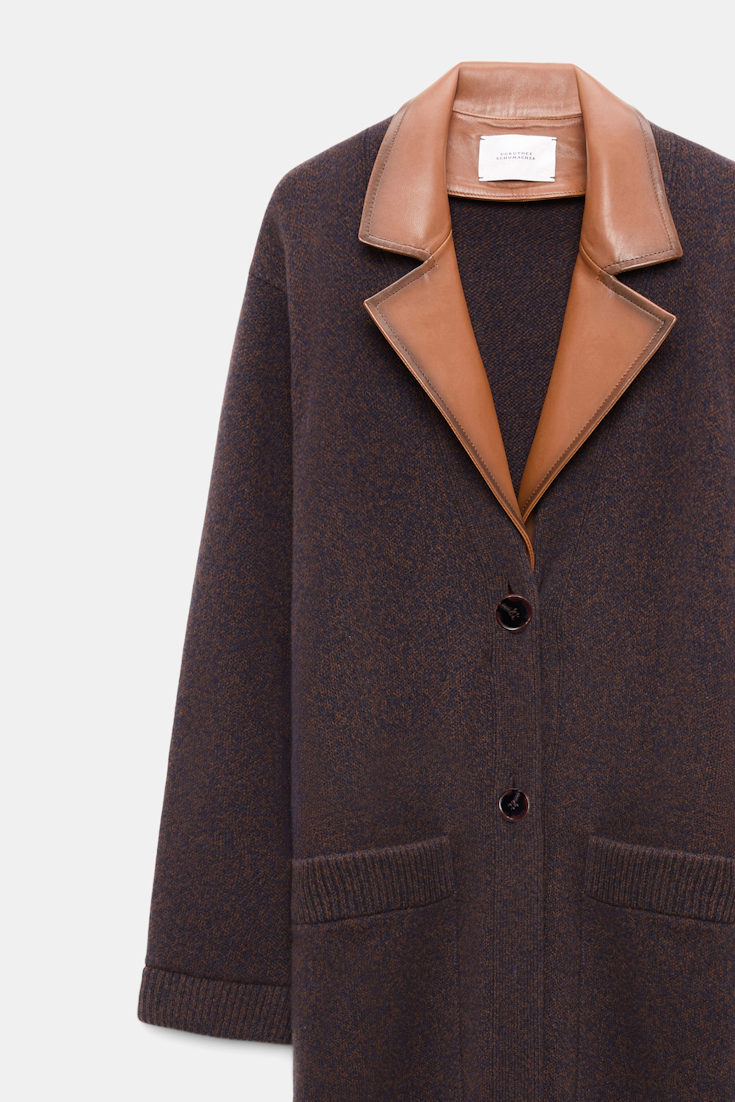 Dorothee Schumacher Mantel aus Merino und Kaschmir Lederrevers brown melange Product Detail View