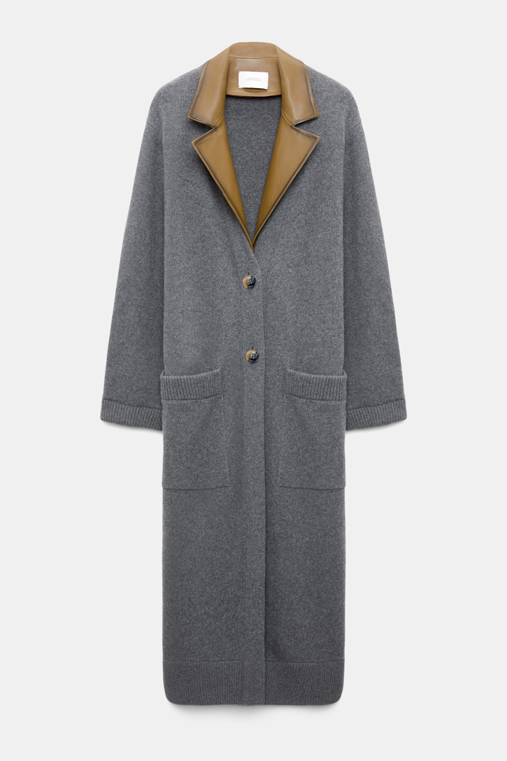 Dorothee Schumacher Merino-cashmere coat with leather details anthra melange Product Front View