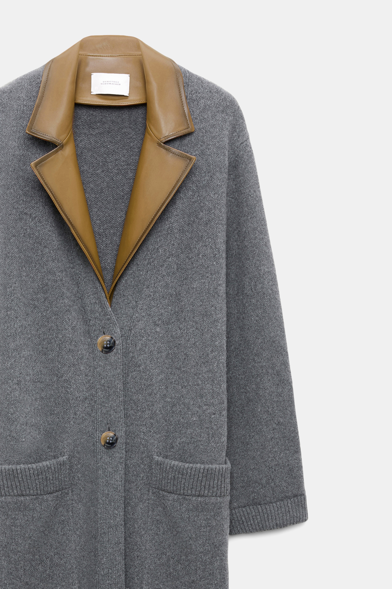 Dorothee Schumacher Merino-cashmere coat with leather details anthra melange Product Detail View