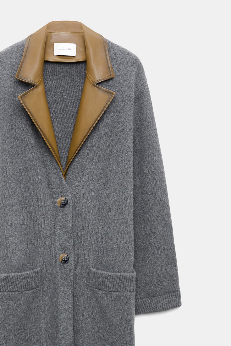 Dorothee Schumacher Merino-cashmere coat with leather details anthra melange Product Detail View