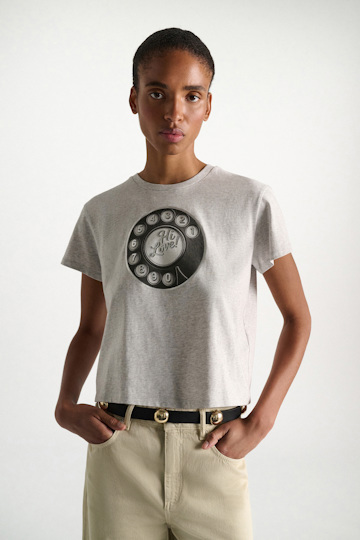 Dorothee Schumacher HI LOVE print T-shirt oyster grey Model Detail View