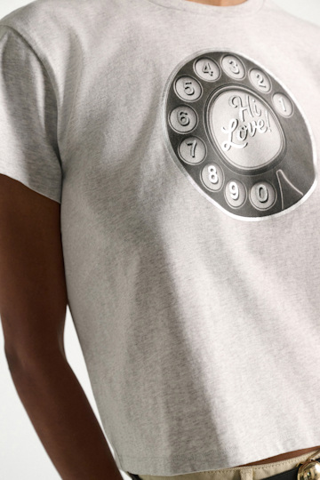 Dorothee Schumacher HI LOVE print T-shirt oyster grey Model Detail View