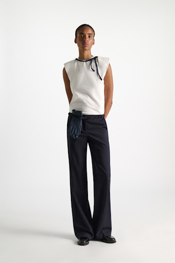 Dorothee Schumacher Sleeveless T-shirt with rbow detail ecru + satin Model Front View