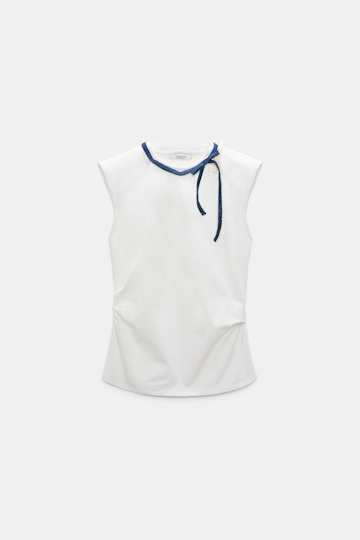 Dorothee Schumacher Sleeveless T-shirt with rbow detail ecru + satin Product Front View