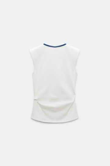 Dorothee Schumacher Sleeveless T-shirt with rbow detail ecru + satin Product Detail View
