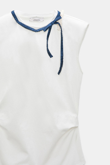 Dorothee Schumacher Sleeveless T-shirt with rbow detail ecru + satin Product Detail View