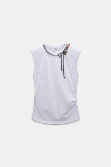 Dorothee Schumacher Sleeveless T-shirt with rbow detail greymelange + satin Product Front View