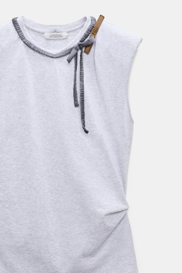 Dorothee Schumacher Sleeveless T-shirt with rbow detail greymelange + satin Product Detail View