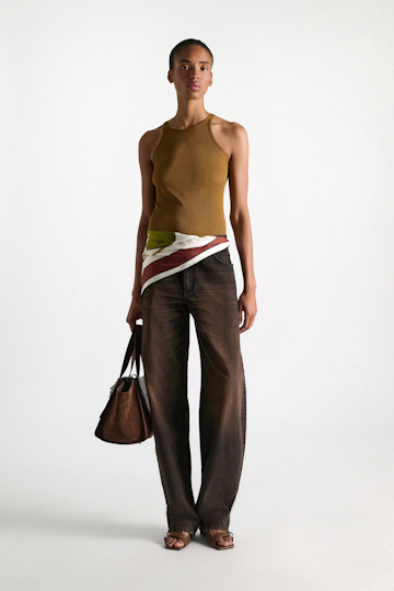 Dorothee Schumacher Rib knit cotton tank top porcini Model Front View