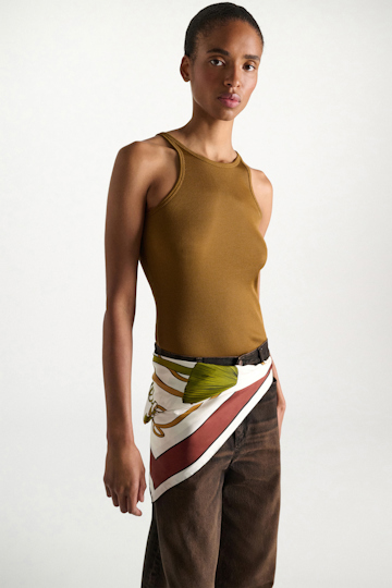 Dorothee Schumacher Rib knit cotton tank top porcini Model Detail View