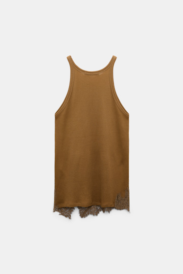 Dorothee Schumacher Rib knit cotton tank top with lace trim porcini Product Detail View