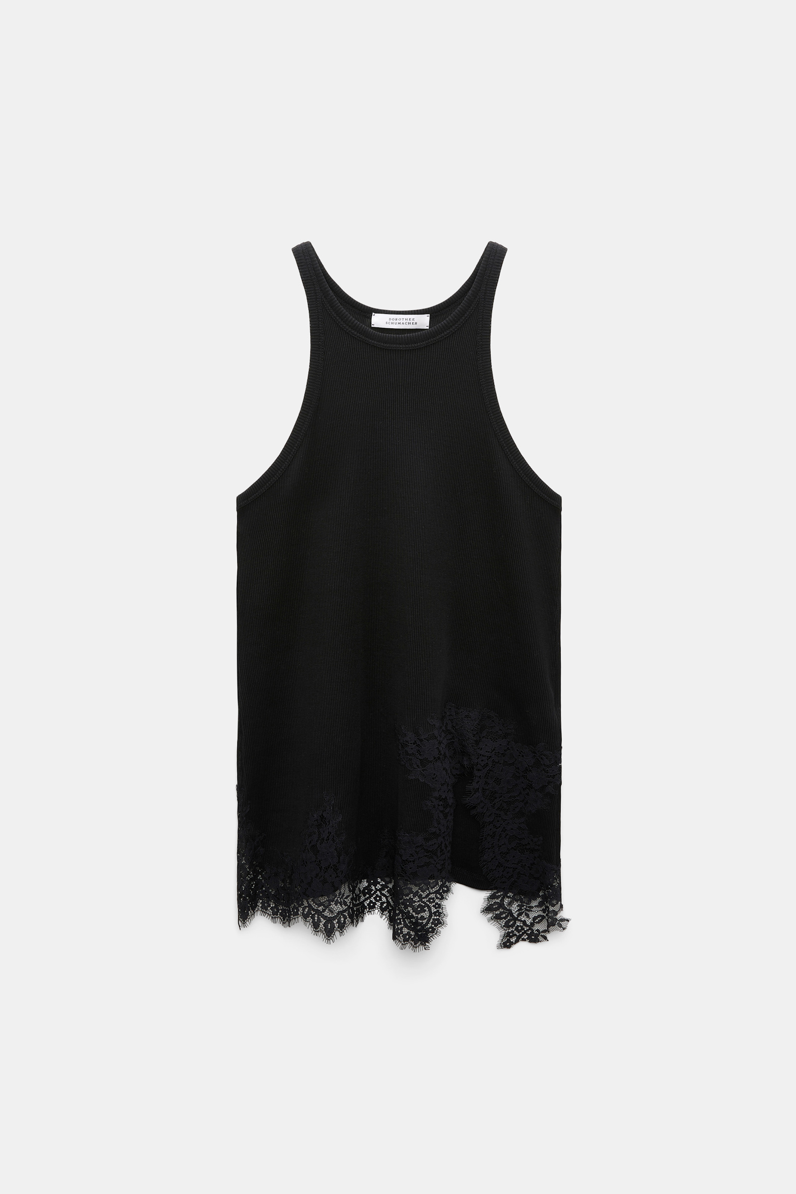 Dorothee Schumacher Rippentanktop mit Spitzeneinsatz aus Baumwolle black Product Front View