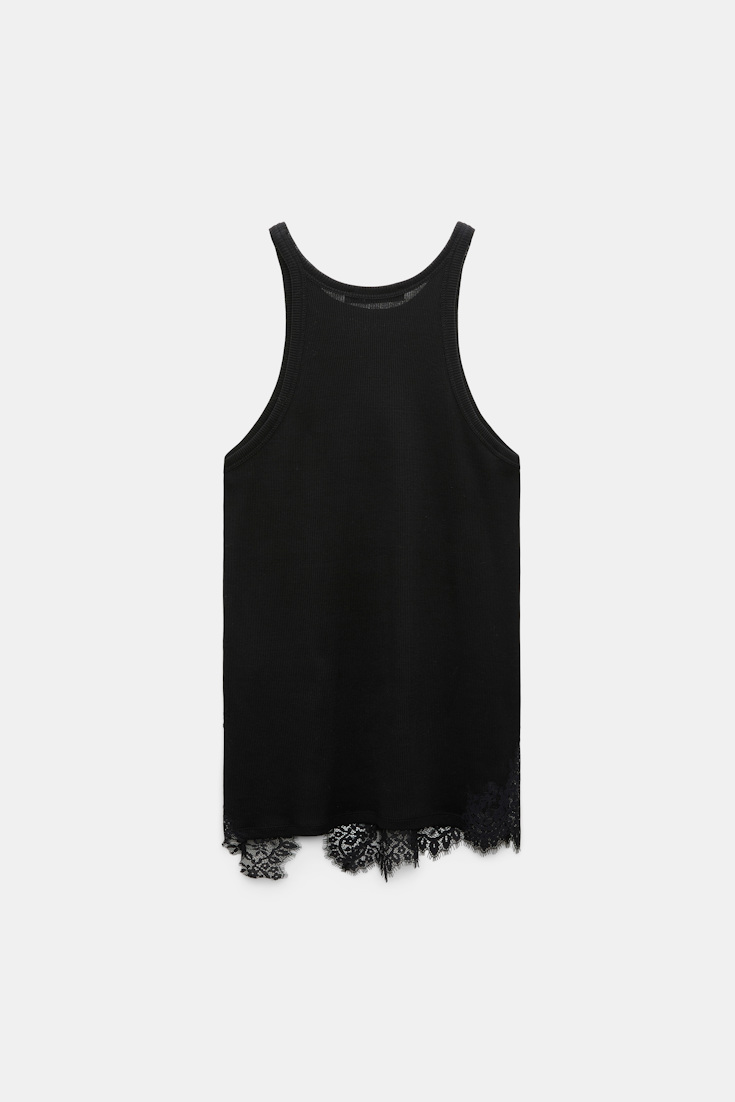 Dorothee Schumacher Rippentanktop mit Spitzeneinsatz aus Baumwolle black Product Detail View