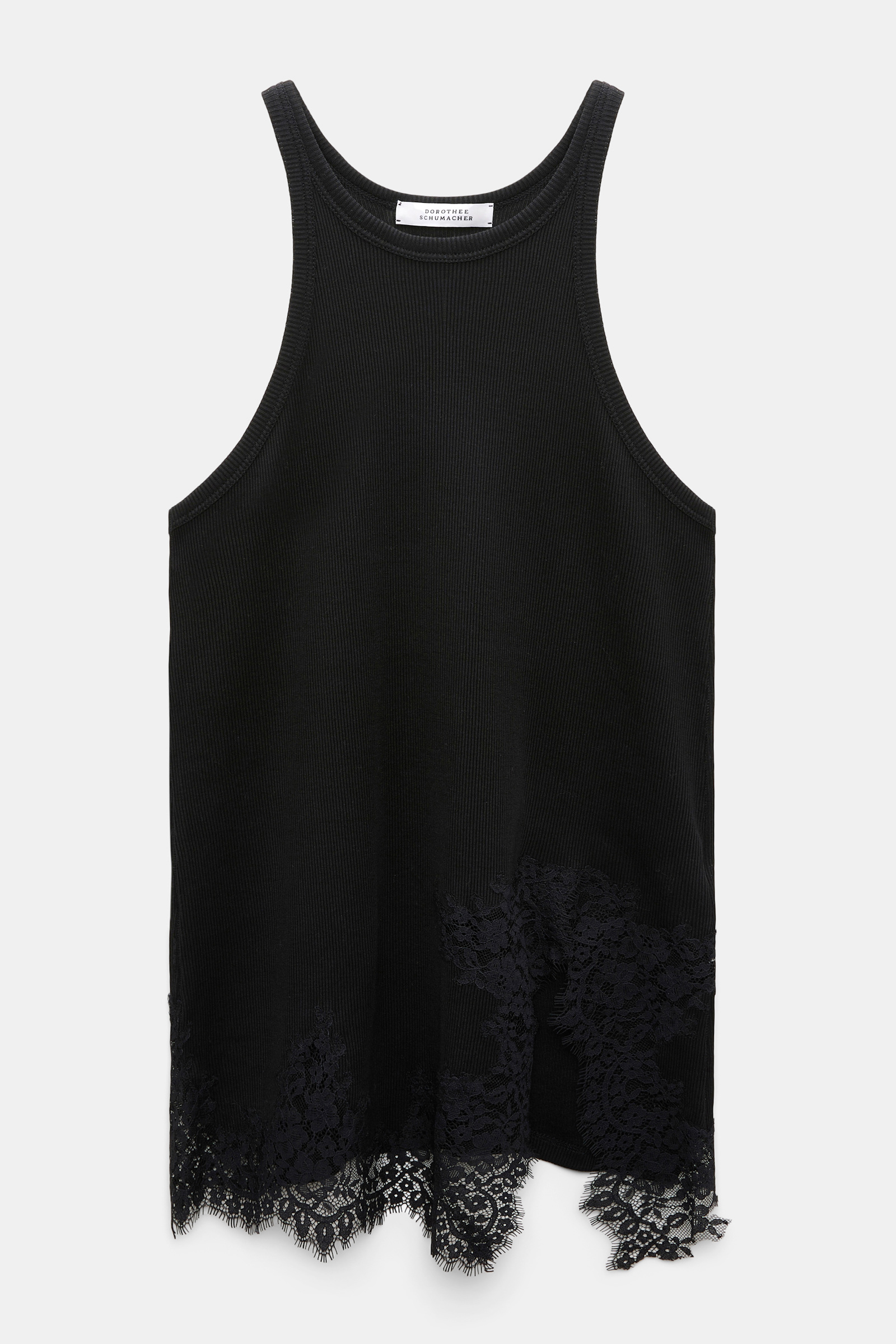 Dorothee Schumacher Rippentanktop mit Spitzeneinsatz aus Baumwolle black Product Detail View