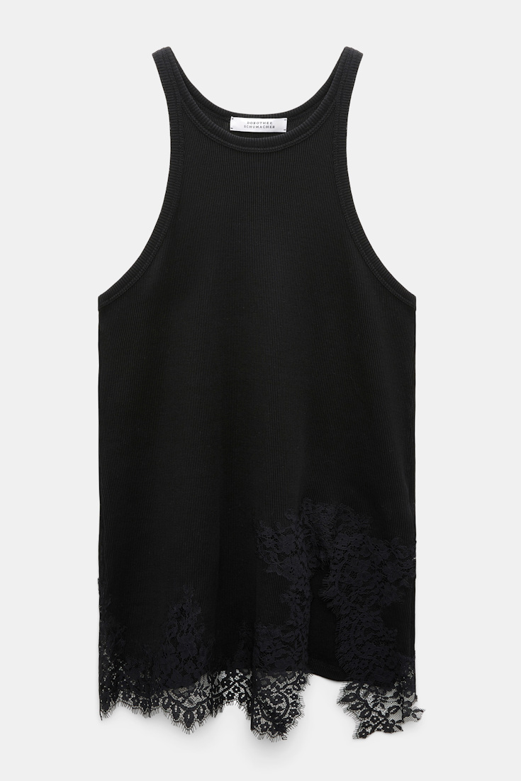 Dorothee Schumacher Rippentanktop mit Spitzeneinsatz aus Baumwolle black Product Detail View