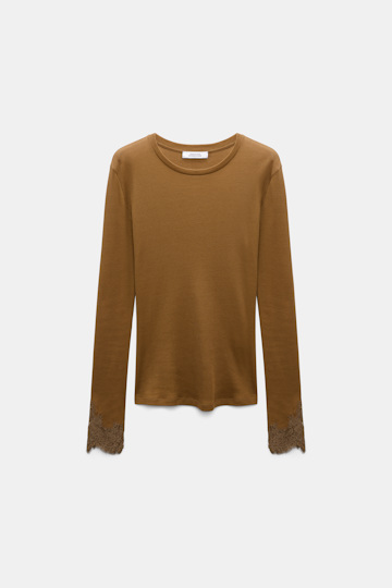 Dorothee Schumacher Long-sleeve top with lace details porcini Product Front View