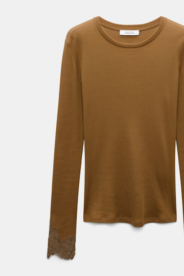Dorothee Schumacher Long-sleeve top with lace details porcini Product Detail View