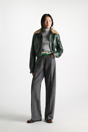 Dorothee Schumacher Fine rib cotton turtleneck with two-tone collar grey mel. patch Model Front View