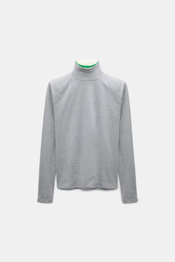 Dorothee Schumacher Fine rib cotton turtleneck with two-tone collar grey mel. patch Product Front View
