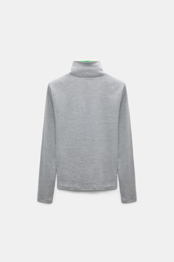 Dorothee Schumacher Fine rib cotton turtleneck with two-tone collar grey mel. patch Product Detail View