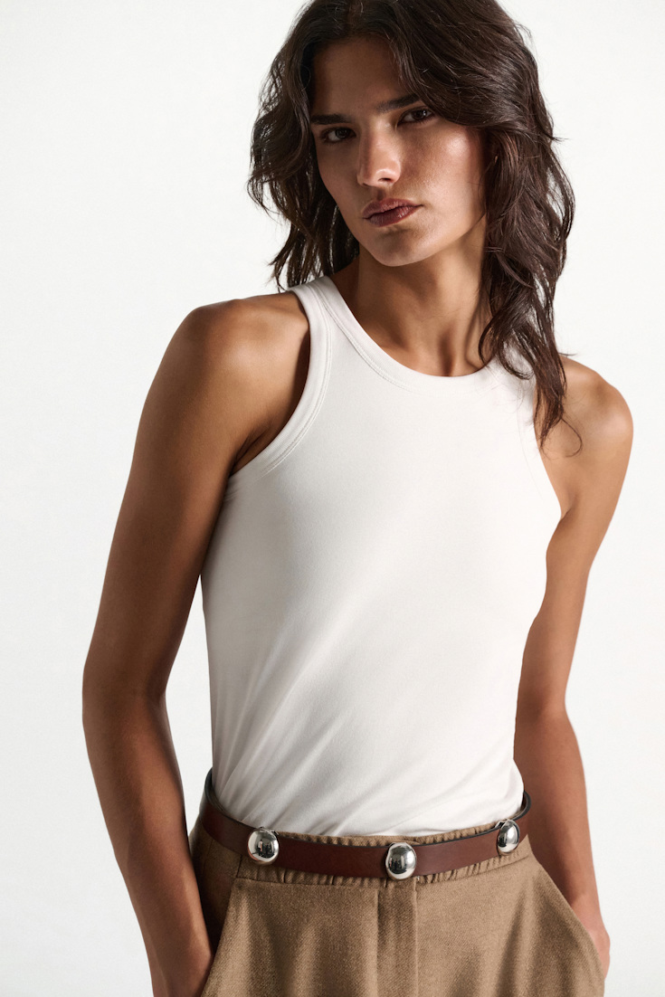 Dorothee Schumacher Stretch cotton tank top camellia white Model Detail View