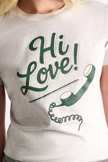 Dorothee Schumacher HI LOVE print shrunken T-shirt grey/green Model Detail View