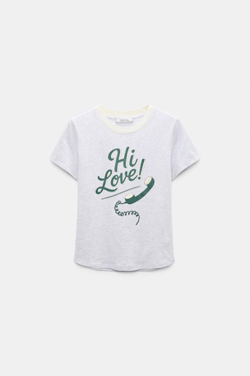 Dorothee Schumacher HI LOVE print shrunken T-shirt grey/green Product Front View