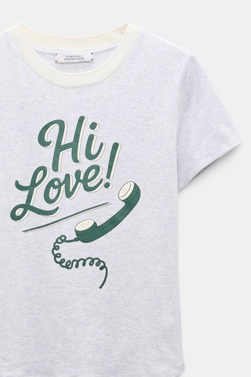 Dorothee Schumacher HI LOVE print shrunken T-shirt grey/green Product Detail View