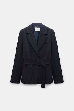 Dorothee Schumacher Belted blazer in virgin wool blend midnight navy