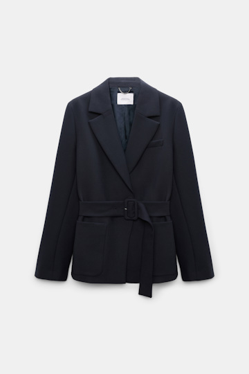 Dorothee Schumacher Belted blazer in virgin wool blend midnight navy Product Front View