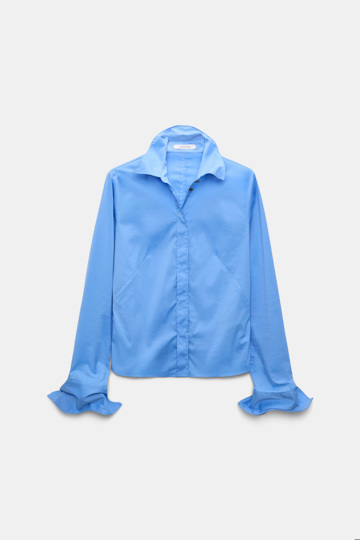 Dorothee Schumacher Slim-fit stretch poplin blouse with memory wire details sky blue Product Front View