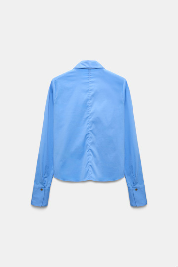 Dorothee Schumacher Slim-fit stretch poplin blouse with memory wire details sky blue Product Detail View
