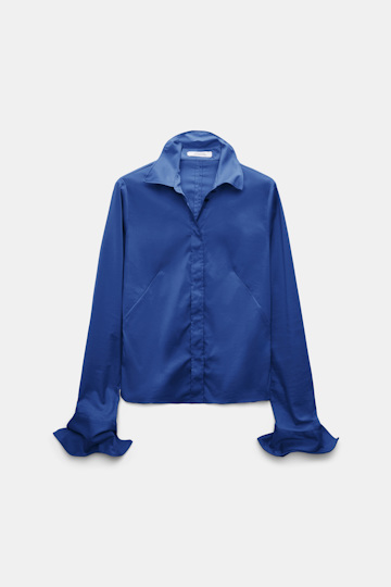 Dorothee Schumacher Slim-fit stretch poplin blouse with memory wire details ocean blue Product Front View