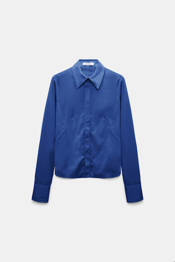 Dorothee Schumacher Slim-fit stretch poplin blouse with memory wire details ocean blue Product Detail View