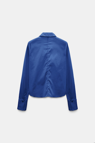 Dorothee Schumacher Slim-fit stretch poplin blouse with memory wire details ocean blue Product Detail View