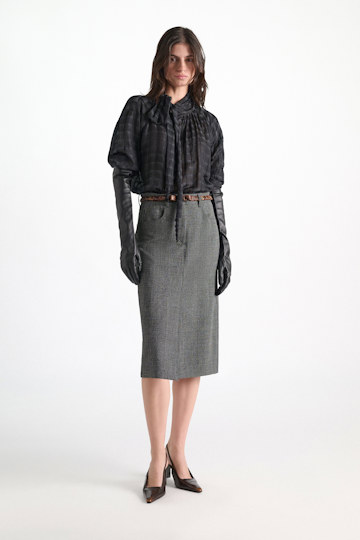 Dorothee Schumacher Semi-sheer cotton-silk check blouse smoked pearl Model Front View