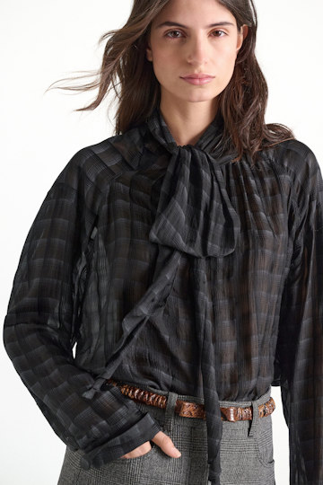 Dorothee Schumacher Semi-sheer cotton-silk check blouse smoked pearl Model Detail View