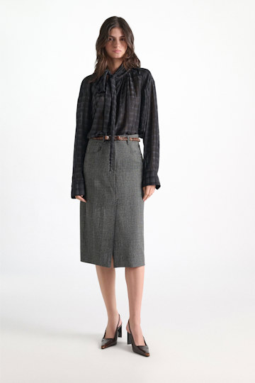 Dorothee Schumacher Semi-sheer cotton-silk check blouse smoked pearl Model Detail View