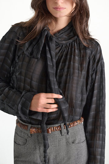Dorothee Schumacher Semi-sheer cotton-silk check blouse smoked pearl Model Detail View