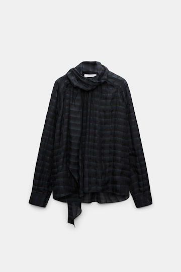 Dorothee Schumacher Semi-sheer cotton-silk check blouse smoked pearl Product Front View
