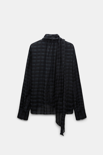 Dorothee Schumacher Semi-sheer cotton-silk check blouse smoked pearl Product Detail View