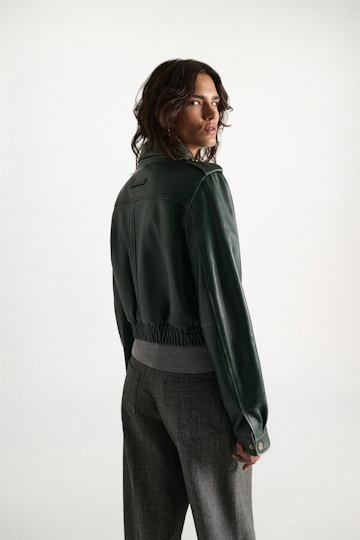 Dorothee Schumacher Leather bomber jacket deep green Model Detail View