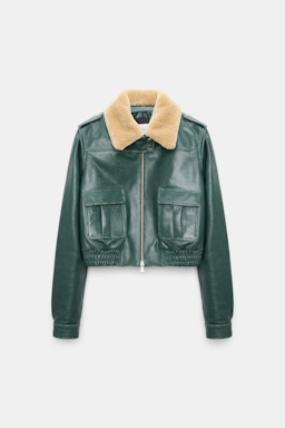 Dorothee Schumacher Leather bomber jacket deep green
