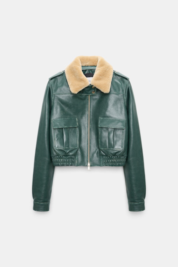 Dorothee Schumacher Leather bomber jacket deep green Product Front View